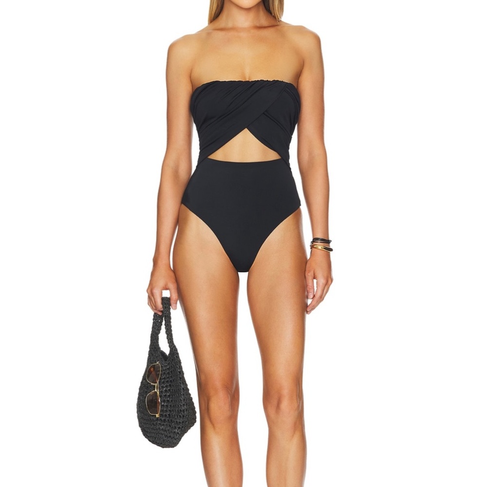 Onia Black Strapless Cutout One-Piece Swimsuit